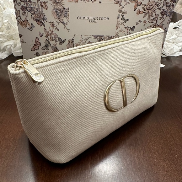 NWT Dior Large Cosmetics Pouch in Cream/Beige and Gold - Picture 5 of 6